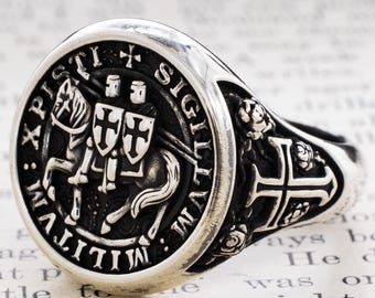 Men's Crusader Cross Ring – Retro Knight Templar Titanium Stainless Steel Gold Ring, Size 7-12, Width 0.6 Inch