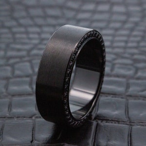 Titanium Wedding Ring, Cubic Zirconia Titanium Ring, Men&#39;s Wedding Ring, Personalized Titanium Ring, Handmade Ring, Black Diamond Ring