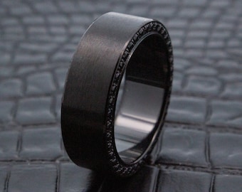 Anillo de bodas de titanio, anillo de titanio con circonita cúbica, anillo de bodas para hombre, anillo de titanio personalizado, anillo hecho a mano, anillo de diamantes negros