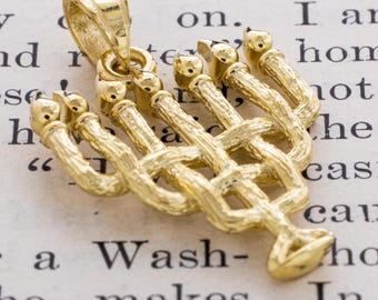 Jewish Menorah Solid Gold Pendant, Religious Gold Pendant for Him and Her, Hannukah Gold Gift, Gold Pendant of Faith and Tradition