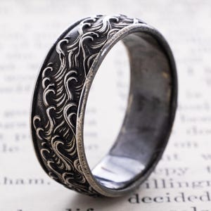 Japanese Ocean Wave Sterling Silver Band, 8mm Sea Pattern Ring for Him and Her, Personalized Ring, Engraved Ring, Gift for Him and Her