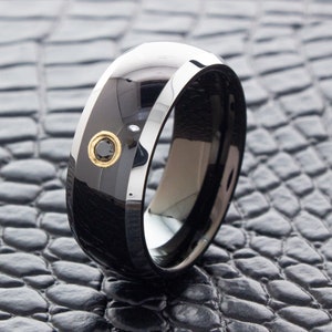 Black Space Age 8mm Tungsten Carbide Ring with a Black Diamond, Customize Your Own Ring, Personalized Engraved Ring, Handmade Wedding Band