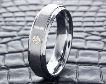 Silberner 6mm Diamant-Wolfram-Ehering, Geburtsstein-Ehering, personalisierter Wolfram-Verlobungsring, personalisierter Ring, Edelstein-Ring