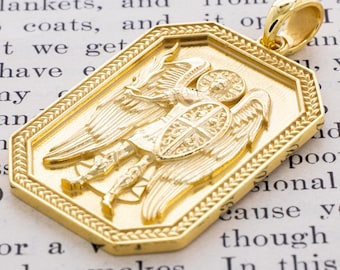 Archangel Saint Michael Solid Gold Christian Pendant, Solid 14k Gold Necklace for Him and Her, Historical Christian Inspired Prayer Pendant