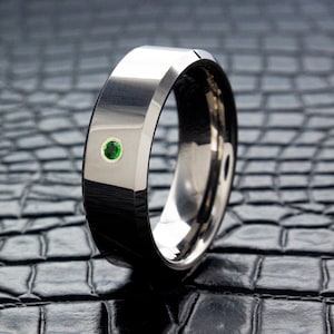 Birthstone Polished 8mm Tungsten Wedding Band, Gemstone Wedding Ring, Tungsten Carbide Personalized Engagement Ring, Custom Made Ring