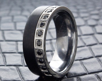 Anillo de tungsteno negro de 8 mm con circonita cúbica, anillo de boda para mujer, anillo de tungsteno personalizado, anillo hecho a mano, anillo grabado