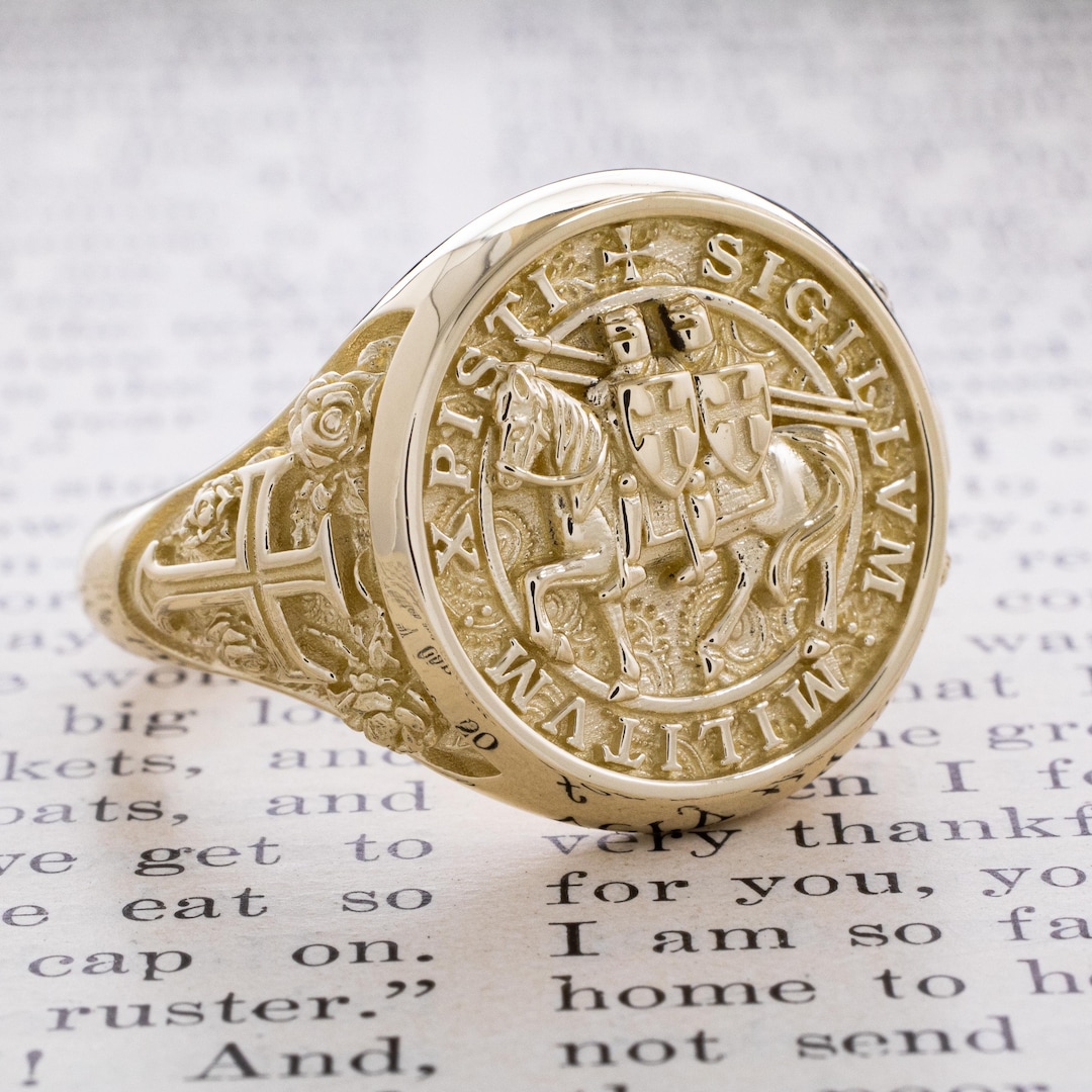 Knights Templar Crusader Gold Signet Ring, Solid Gold Signet Ring for ...