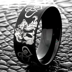 Tungsten Wedding Ring Tungsten Black Ring Cat & Dog Hearts Love Valentine 8mm Men Wedding Band Ring Comfort Fit Personalized Tungsten Ring