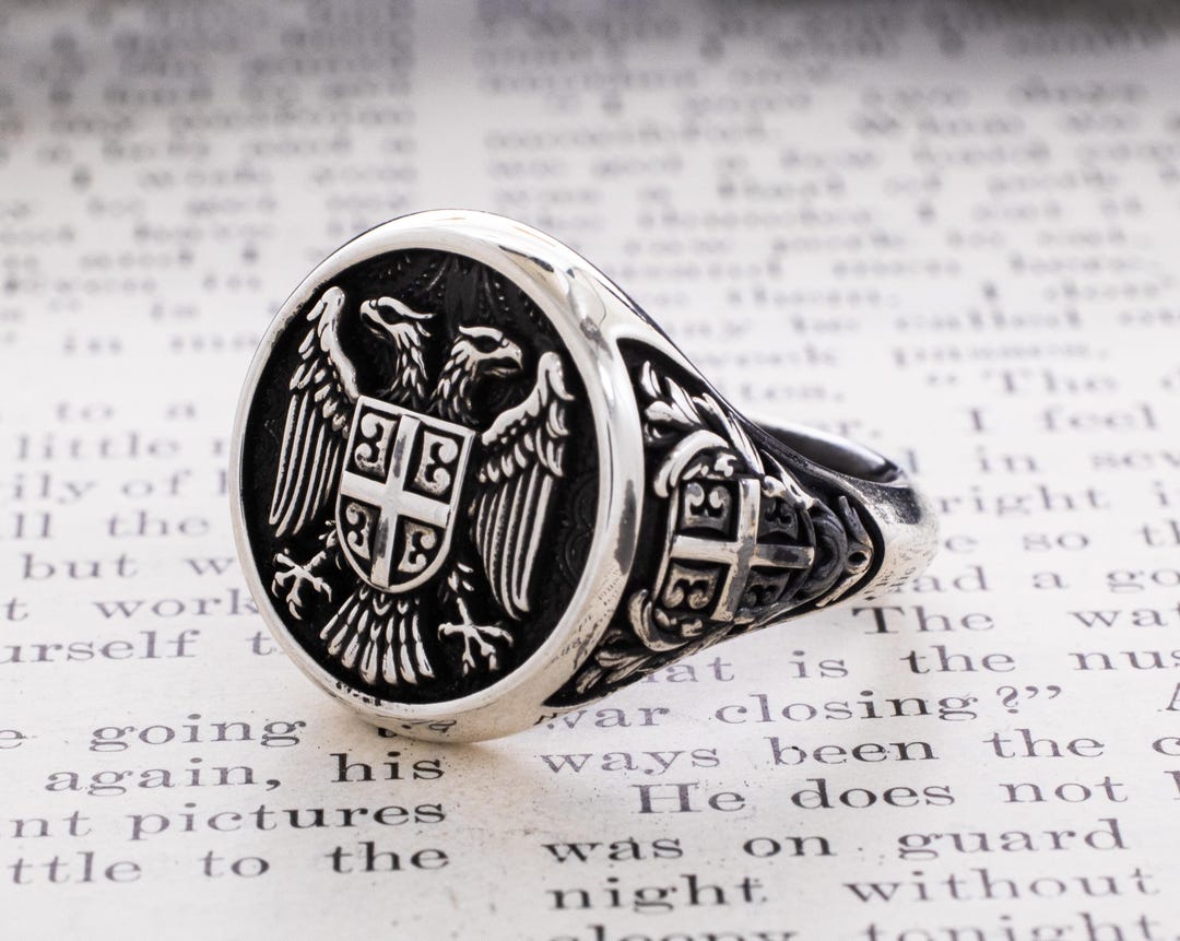 Sterling Silver Serbian Eagle Signet Ring, Signet Ring for Men, Coat of ...