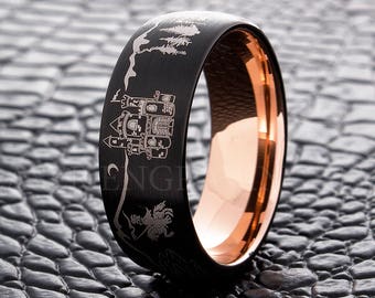 Tungsten Wedding Ring Tungsten Ring Black Rose Gold Medieval European Pattern 9MM Wedding Band Men's Tungsten Ring Women's Personalized Ring