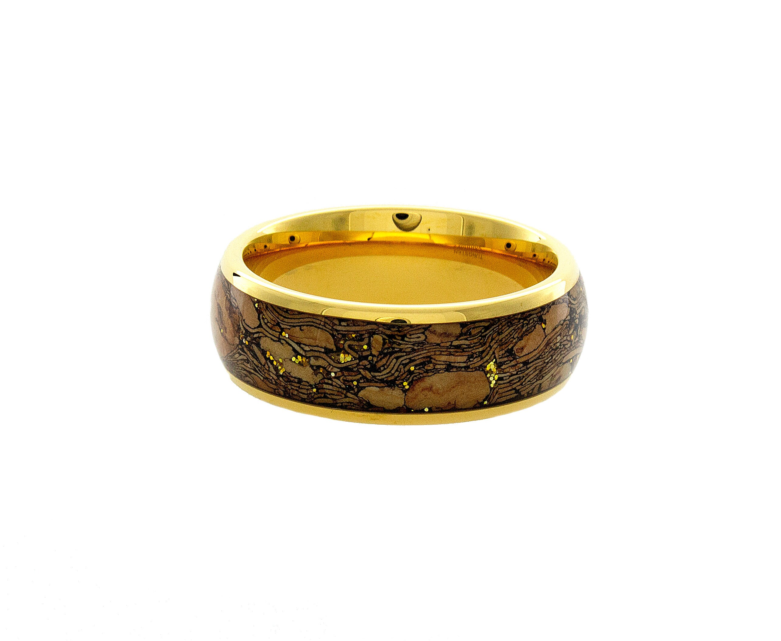 Tungsten Cork Inlay Ring, Yellow Gold Ring, 8mm Men Women Wedding Band ...