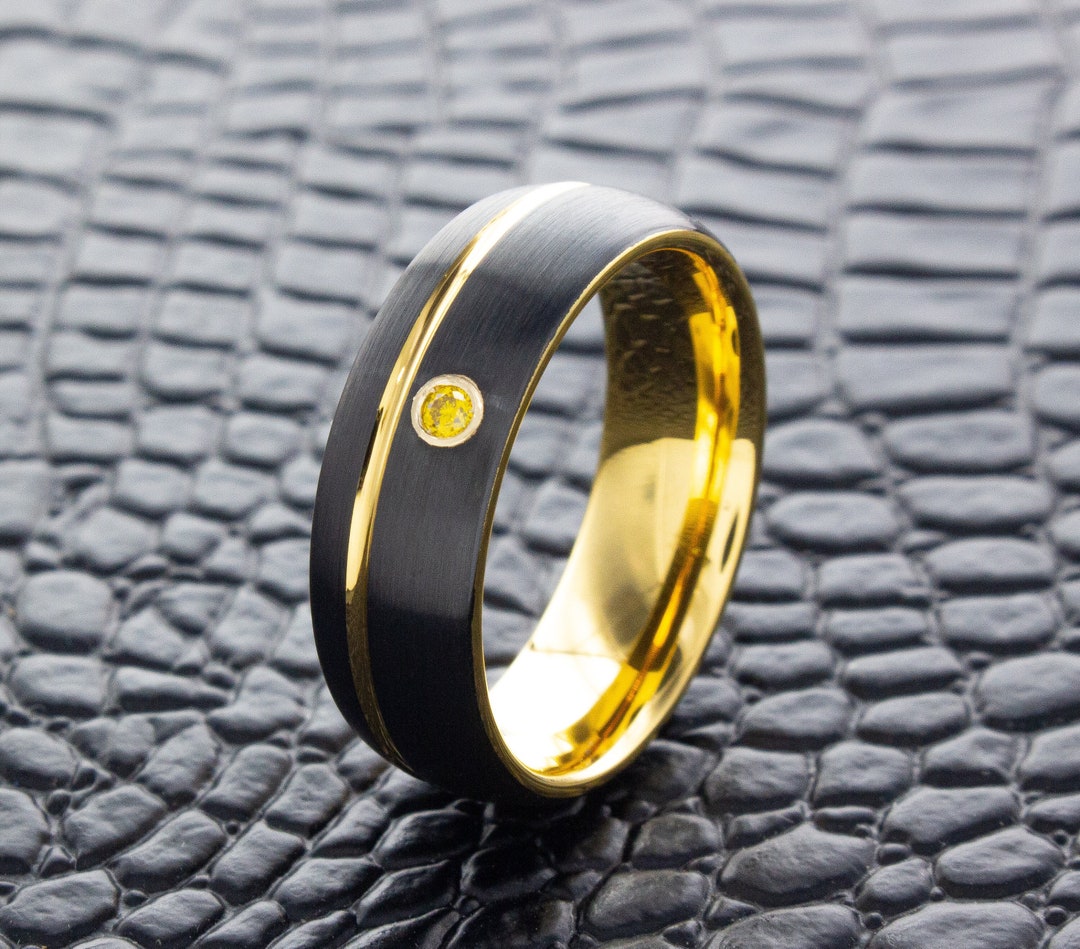 Space Age Yellow Gold Plated Tungsten Ring With Citrine, 8m Tungsten ...