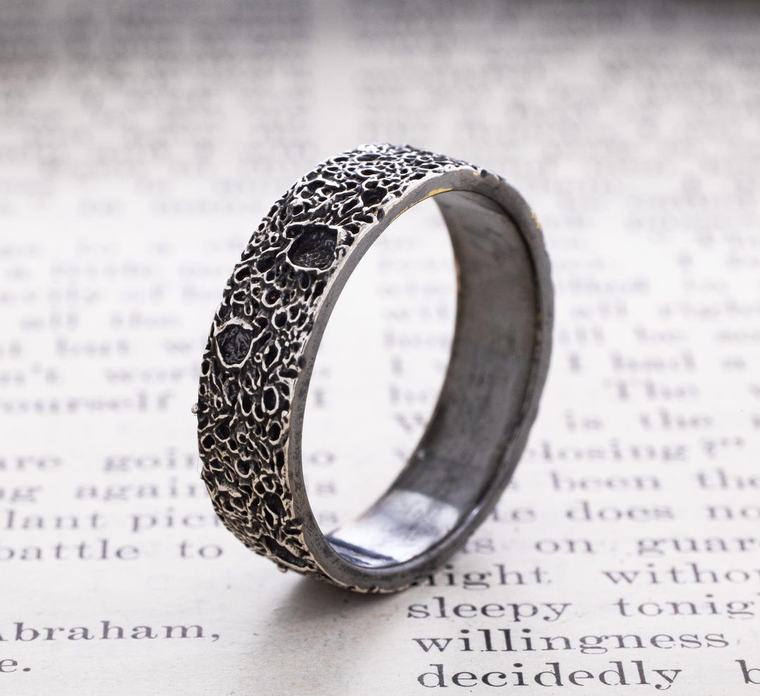 Moon Crater Silver Band, Silver Sci-fi Ring for Men and Women, Oxidized ...