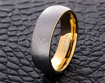 Tungsten Wedding Ring, Yellow Gold Ring, Men's Wedding Band, Women's Wedding Ring, Personalized Tungsten Ring, Engraved Ring, Custom Ring