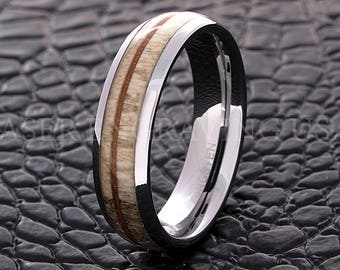 Tungsten Wedding Ring Tungsten Ring Antler Wood Silver 6MM Men Women Wedding Band Anniversary Engagement Promise Ring Comfort Fit New