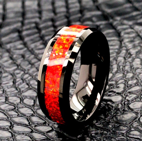 Mens fire 2024 opal wedding band