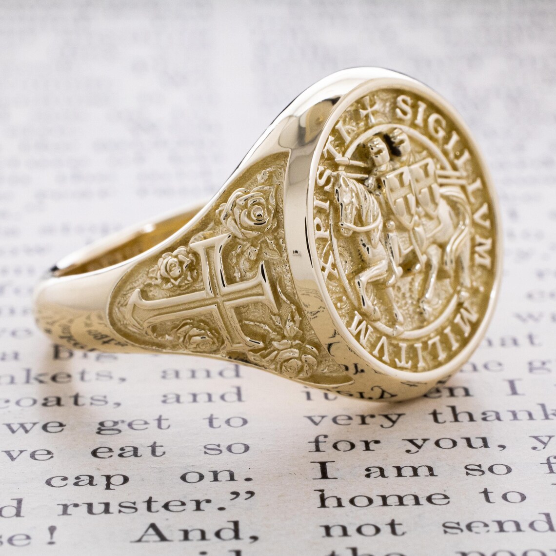 Knights Templar Crusader Gold Signet Ring, Solid Gold Signet Ring for ...