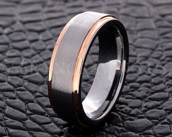 Tungsten Wedding Ring Tungsten Ring Rose Gold Silver 8MM Wedding Band Men Tungsten Ring Women Tungsten Ring Custom Free Laser Engraving