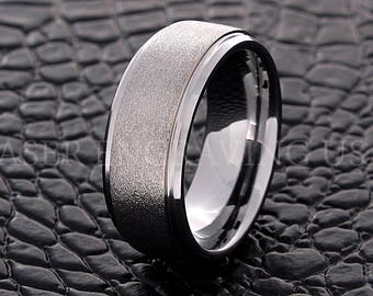 Tungsten Wedding Ring Tungsten Ring Silver 8MM Wedding Band Men Tungsten Ring Women Tungsten Ring Custom Personalized Free Laser Engraving