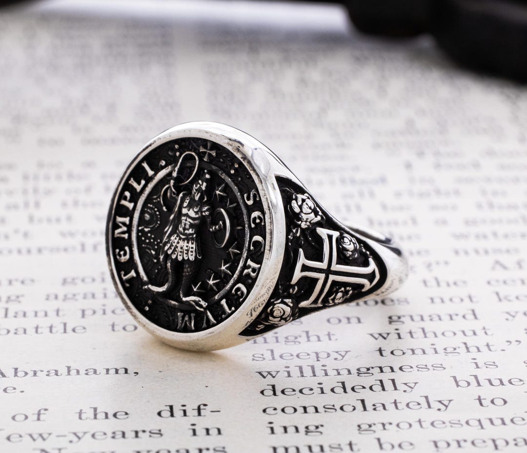 Abraxas Occult Knights Templar Sterling Silver Signet Ring, Mystical ...