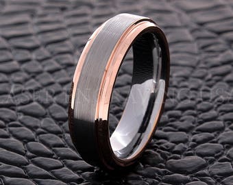 Tungsten Wedding Ring Tungsten Ring Rose Gold Silver 7MM Wedding Band Men Tungsten Ring Women Tungsten Ring Custom Free Laser Engraving