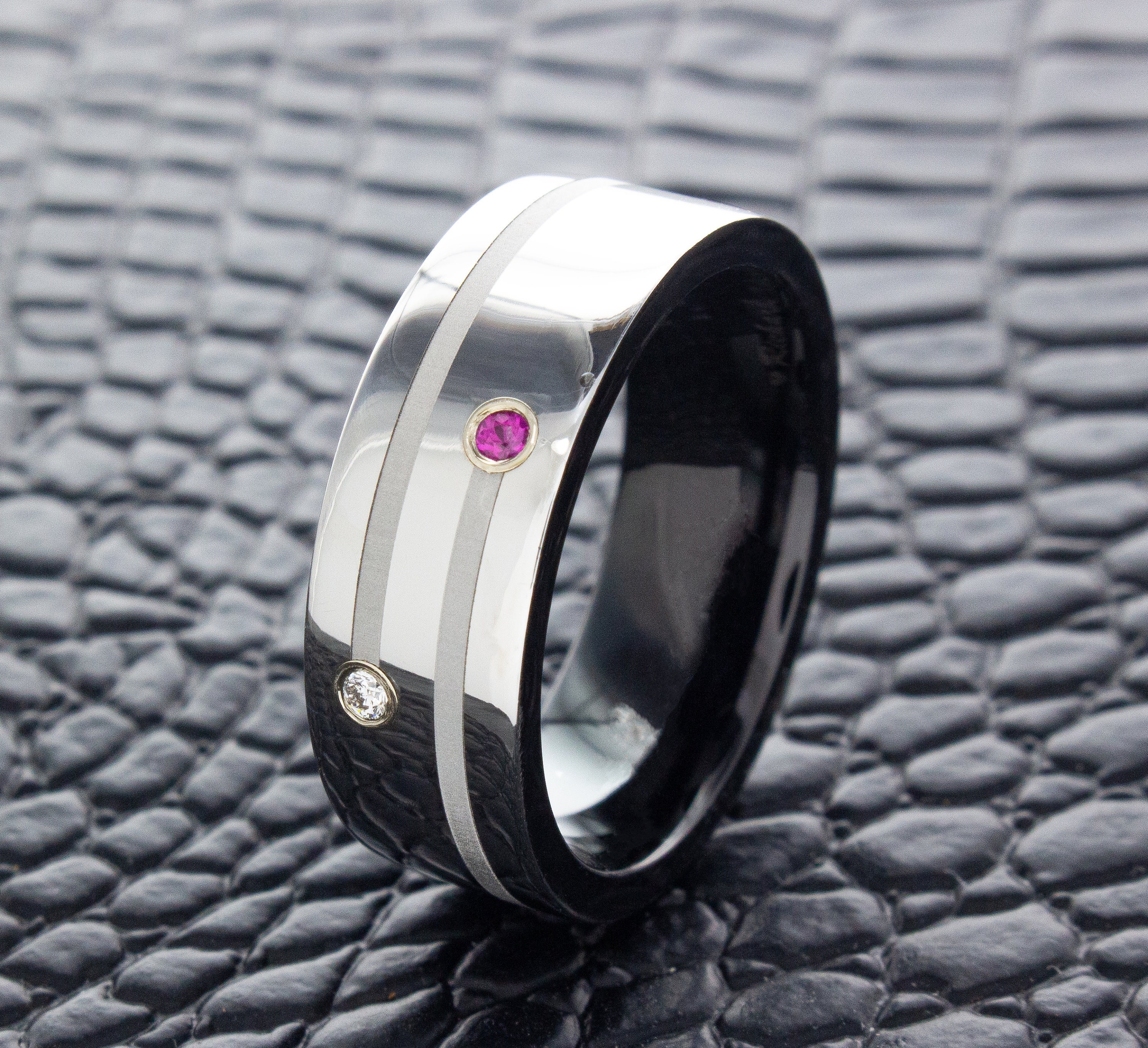 Amethyst and Diamond Space Age Tungsten Wedding Ring, Custom ...