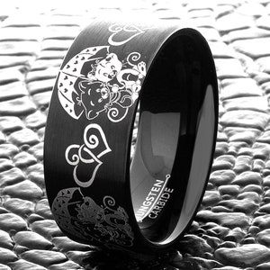 Tungsten Wedding Ring Tungsten Black Ring Bears Hearts Love Valentine 8mm Men Wedding Band Ring Comfort Fit Personalized Tungsten Ring