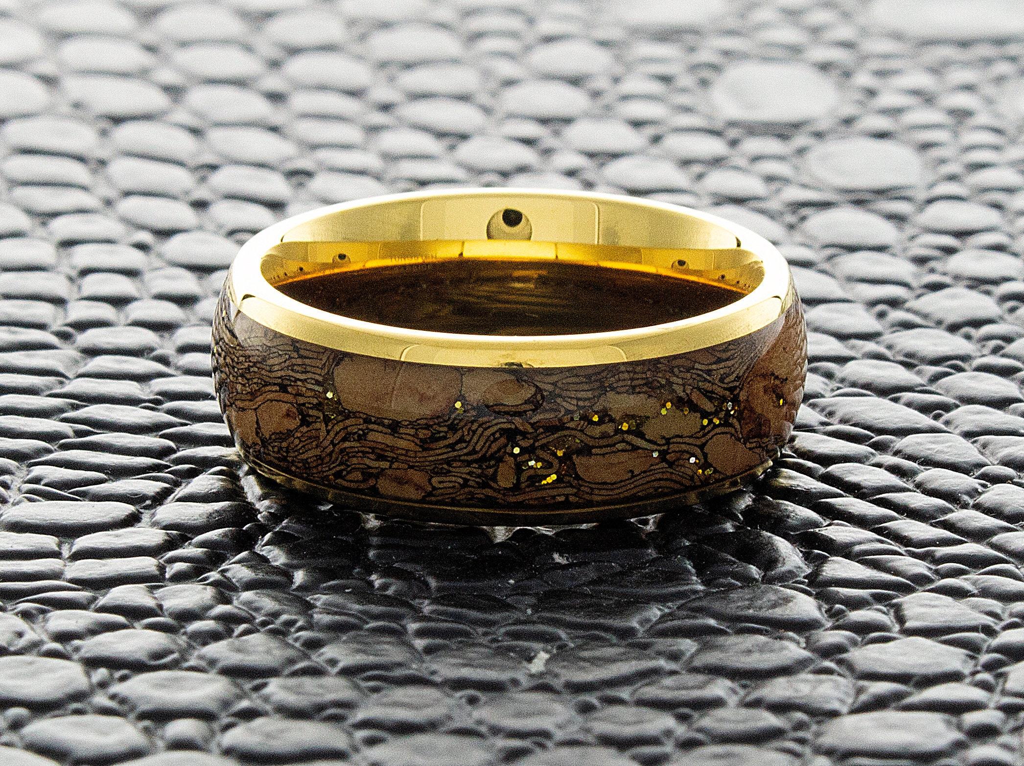 Tungsten Cork Inlay Ring, Yellow Gold Ring, 8mm Men Women Wedding Band ...