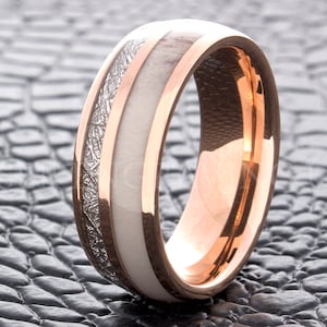 Tungsten Wedding Ring Meteorite Antler Rose Gold 8mm Men Women Wedding Band Anniversary Engagement Promise Ring Comfort Fit Custom Made Ring
