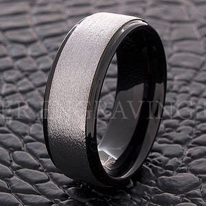 Tungsten Wedding Ring, Black and Silver Ring, Men&#39;s Wedding Band, Personalized Tungsten Ring, Laser Engraved Ring, Engagement Band, Handmade