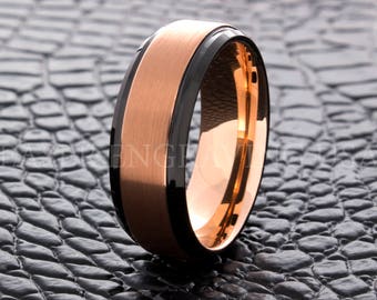 Tungsten Wedding Ring, Rose Gold Ring, Black Ring, 8mm Wedding Band, Men's Tungsten Ring, Women's Tungsten Ring, Man Tungsten Ring, Handmade