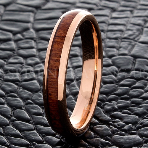 Rose Gold Tungsten Wood Ring Women Thin Wedding Band 4MM Size Etsy
