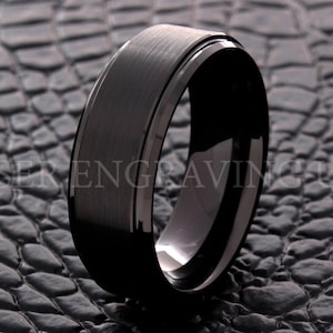 Tungsten Wedding Ring, Black Tungsten Ring, 8mm Men&#39;s Wedding Band, Women&#39;s Wedding Band, Personalized Ring, Custom Engraved Ring, Handmade