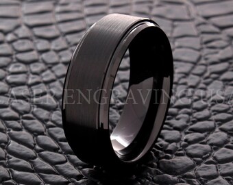 Tungsten Wedding Ring, Black Tungsten Ring, 8mm Men's Wedding Band, Women's Wedding Band, Personalized Ring, Custom Engraved Ring, Handmade