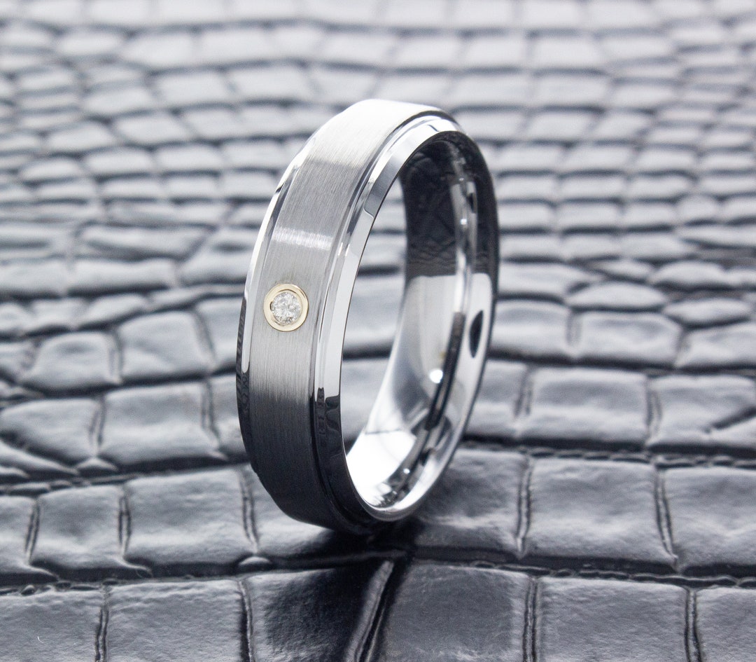 Silver 6mm Diamond Tungsten Wedding Ring, Birthstone Wedding Ring ...