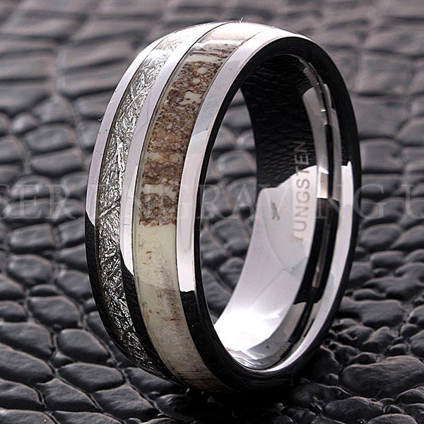 Men's 8mm Silver Meteorite & Tungsten Wedding Band