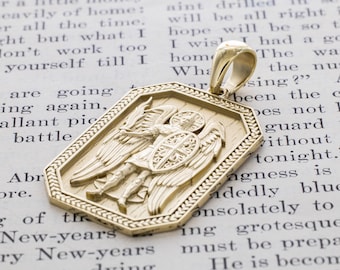 Archangel Saint Michael Solid Gold Christian Pendant, Solid 14k Gold Necklace for Him and Her, Historical Christian Inspired Prayer Pendant