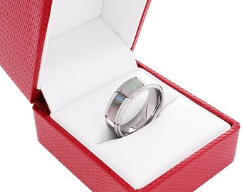 Fede Nuziale In Tungsteno Anello In Tungsteno Conchiglia Di Abalone Argento 8MM Uomo Donna Fede Nuziale Anello Incisione Personalizzata Per Lei Comfort Fit Nuovo - Italia - Foto 10