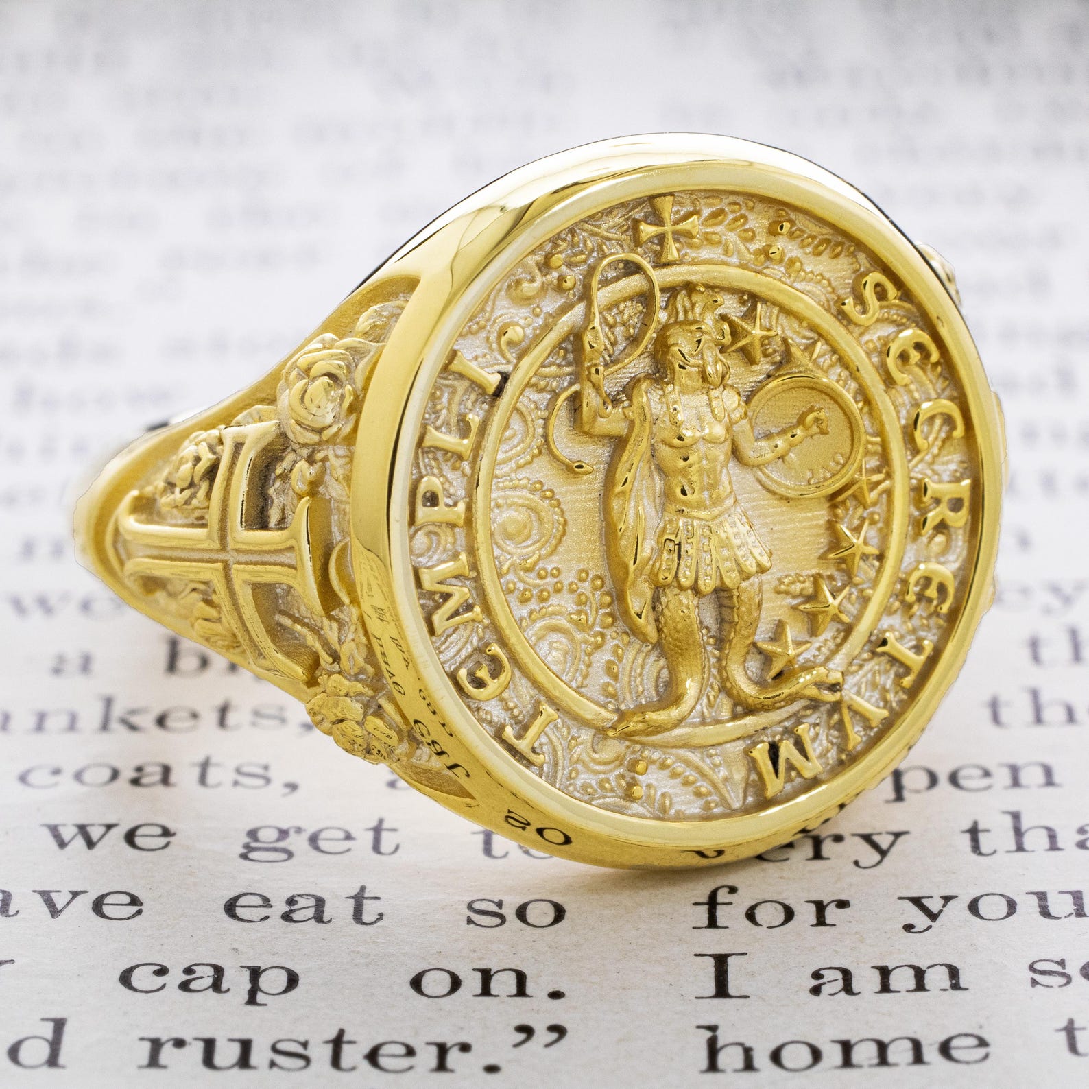 Abraxas Occult Knights Templar Solid Gold Signet Ring, Mystical ...