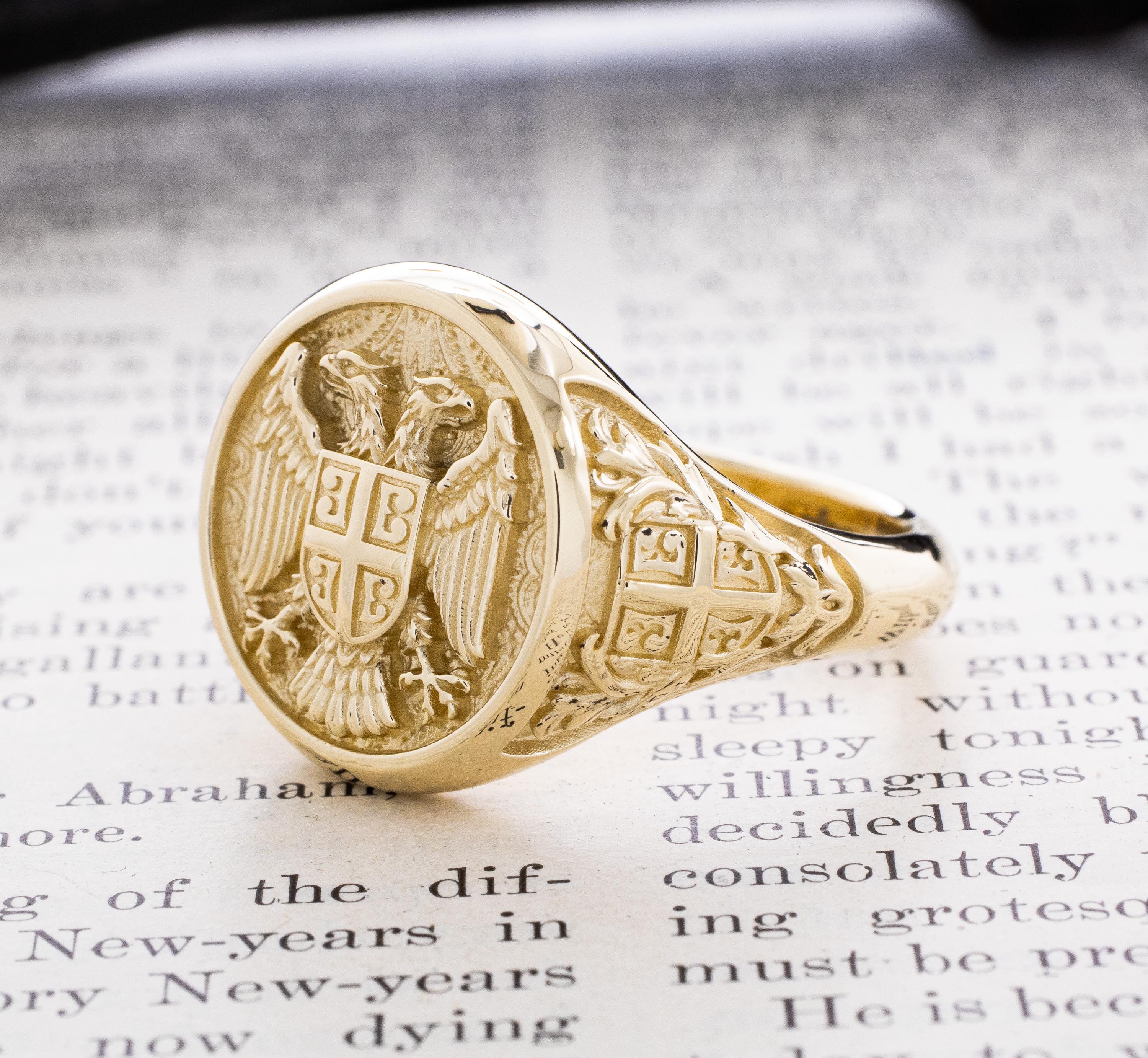 Solid Gold Serbian Eagle Signet Ring, Signet Ring for Men, Coat of 