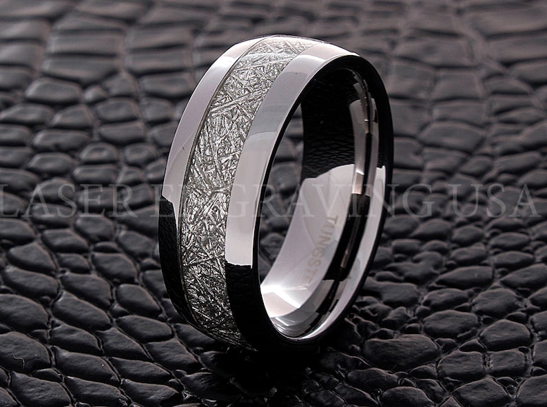 Tungsten Wedding Ring Meteorite Band Silver Color 8MM Men Women Wedding Band Anniversary Engagement Promise Ring Comfort Fit New Design Ring