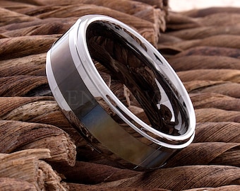 Fede Nuziale In Tungsteno Anello In Tungsteno Conchiglia Di Abalone Argento 8MM Uomo Donna Fede Nuziale Anello Incisione Personalizzata Per Lei Comfort Fit Nuovo - Italia - Foto 8