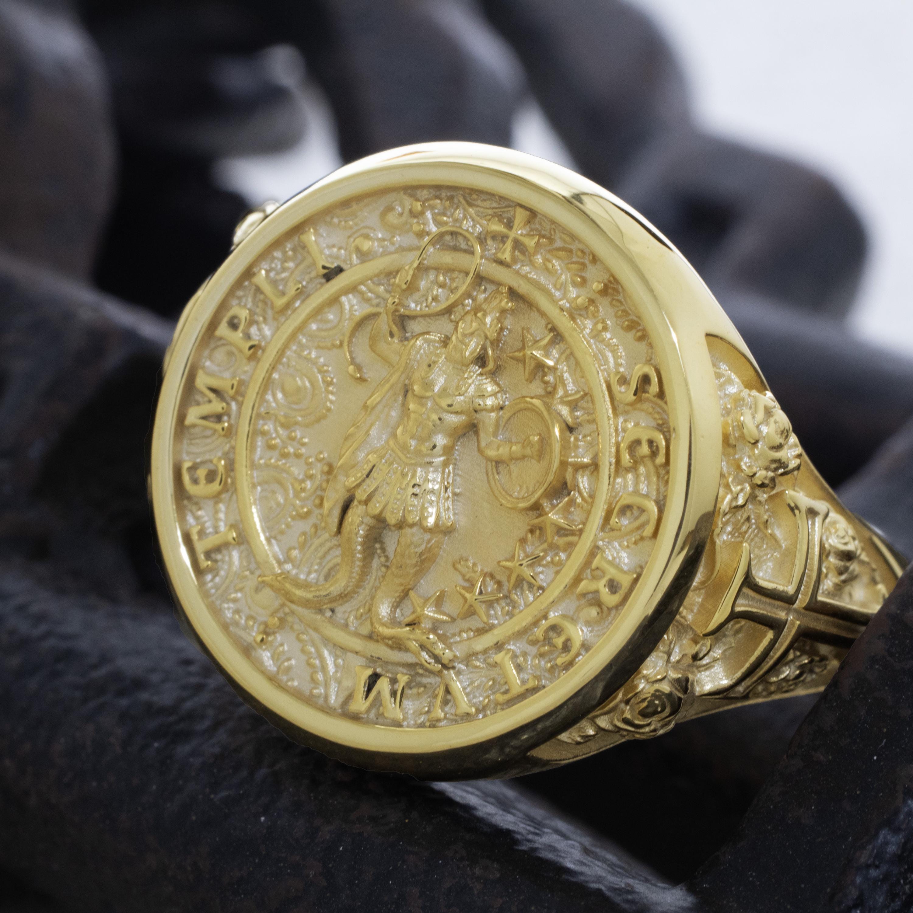 Abraxas Occult Knights Templar Solid Gold Signet Ring, Mystical ...