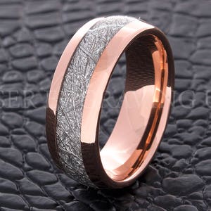 Tungsten Wedding Ring Meteorite Band Rose Gold 8MM Tungsten Wedding Band Men's Tungsten Ring Tungsten Band Men's Tungsten Ring