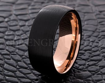 Tungsten Wedding Ring Tungsten Ring Black Rose Gold 9mm Men Women Wedding Band Ring Comfort Fit Personalized Tungsten Ring Free Engraving