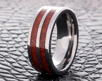 Tungsteno anello di nozze tungsteno anello legno intarsio anello 8mm uomini donne tungsteno anello di legno Wedding Band promessa anello libero incisione Laser personalizzata