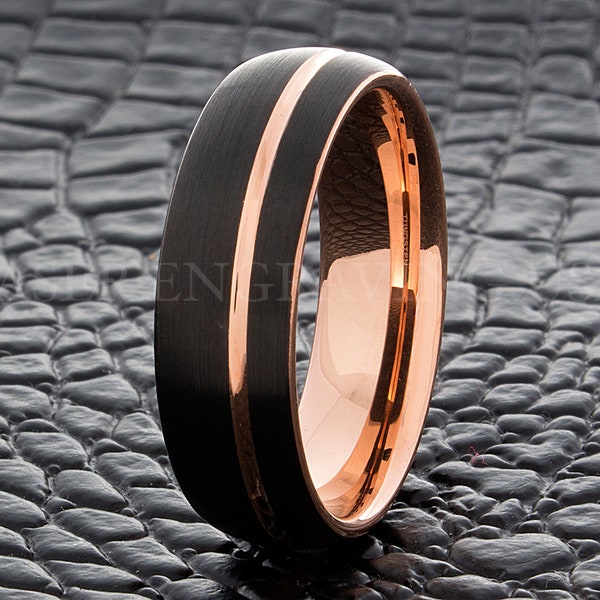 Tungsten Wedding Ring Tungsten Ring Rose Gold Black 7MM Wedding Band Men's Tungsten Ring Tungsten Band Personalized Ring Custom Made Ring