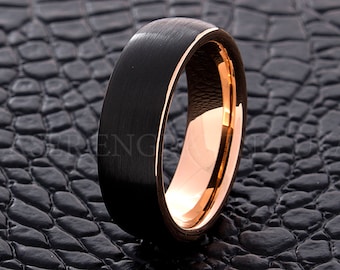 Tungsten Wedding Ring Tungsten Ring Black Rose Gold 7mm Men Women Wedding Band Ring Comfort Fit Personalized Tungsten Ring Free Engraving