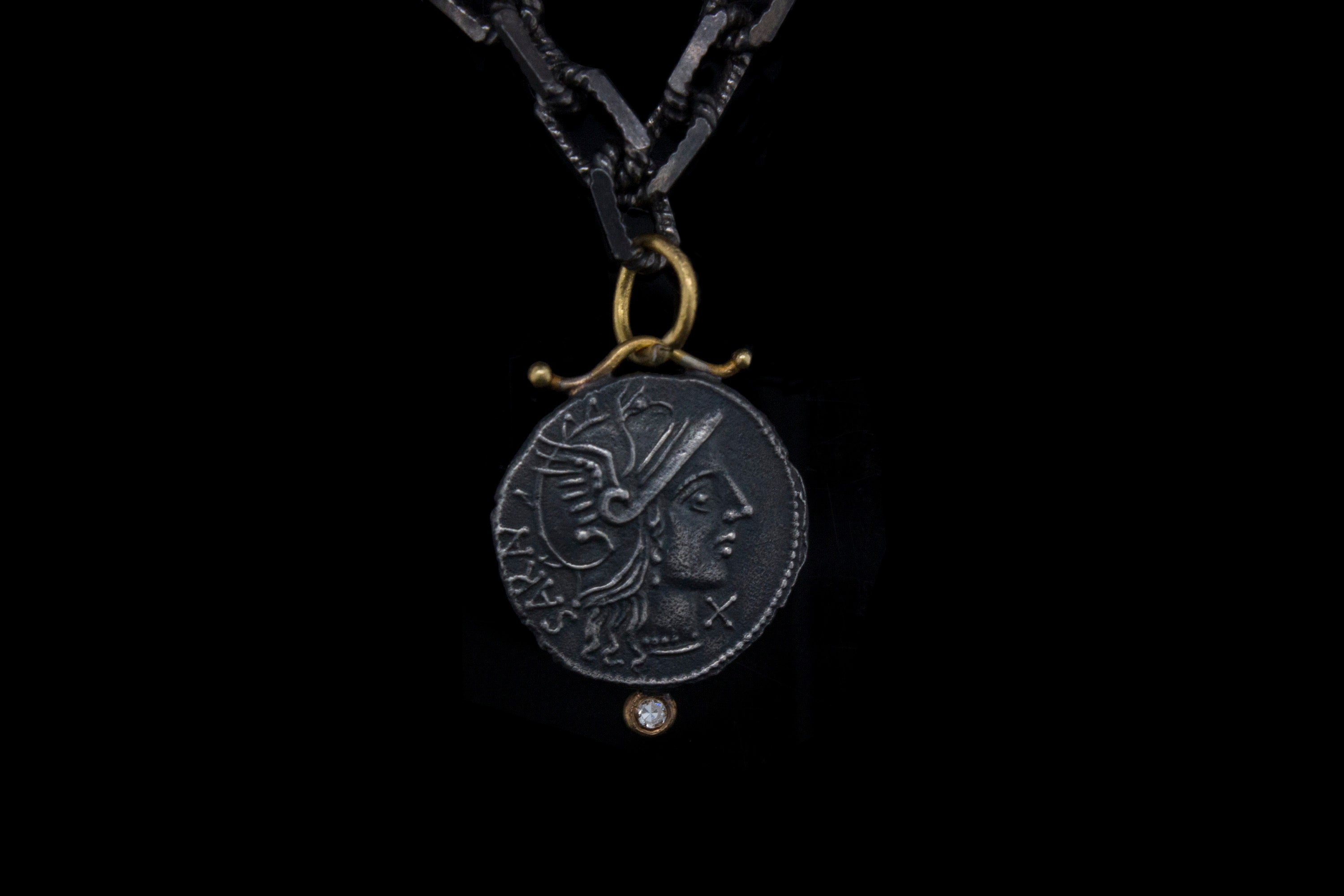 Roma of Rome Pendant, Ancient Roman Pendant, Handmade Pendant, 24k Gold and Diamond Pendant, Coin Pendant, Coin Jewelry, Castor and Pollux
