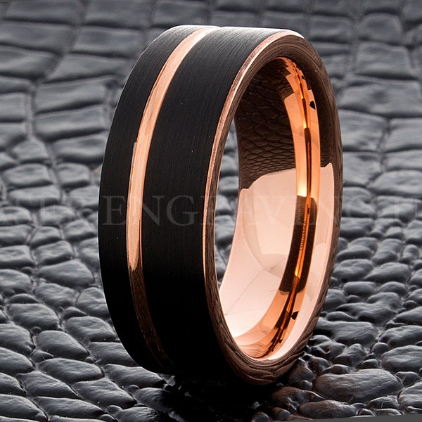 Tungsten Wedding Ring Tungsten Ring Rose Gold Black 8MM Wedding Band Men's Tungsten Ring Tungsten Band Personalized Ring Custom Made Ring